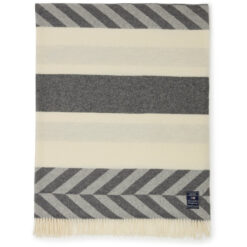 Pledd herringbone striped wool throw gray & offwhite