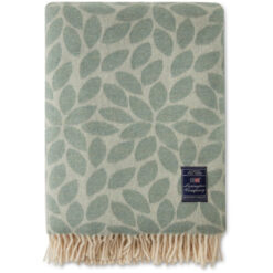 Jacquard Throw leaves green & offwhite fra Lexington