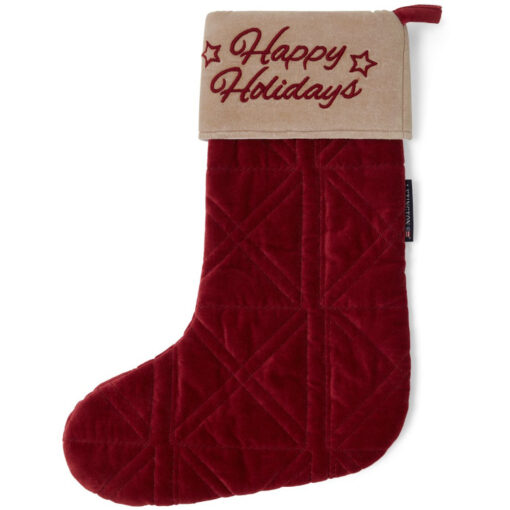 Julestrømpe happy holidays organic cotton velvet red fra Lexington