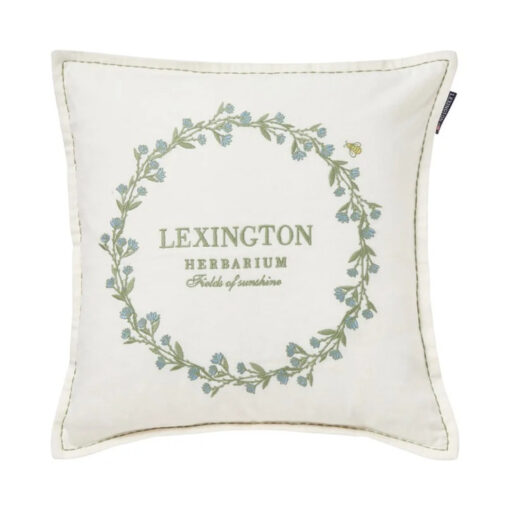 Pyntepute trekk 50x50 wreath linen, cotton logo white, eucalyptus & blue fra lexington