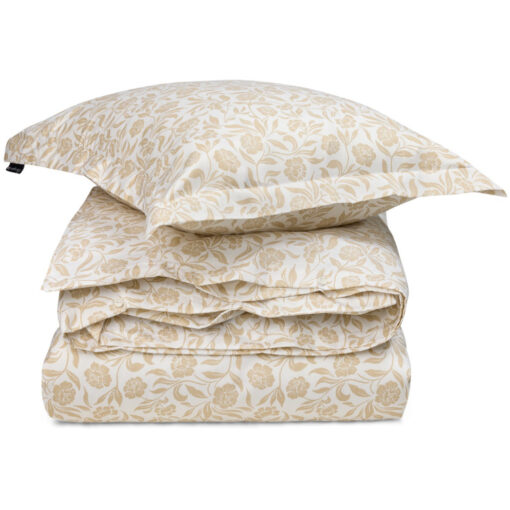 Sengesett flowers cotton sateen white & beige fra Lexington