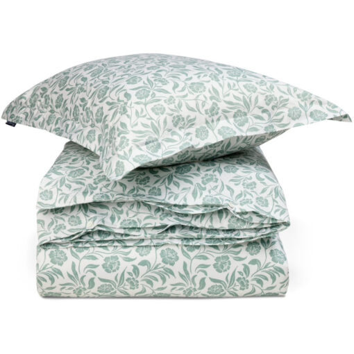 Sengesett flowers cotton sateen white & eucalyptus fra lexington