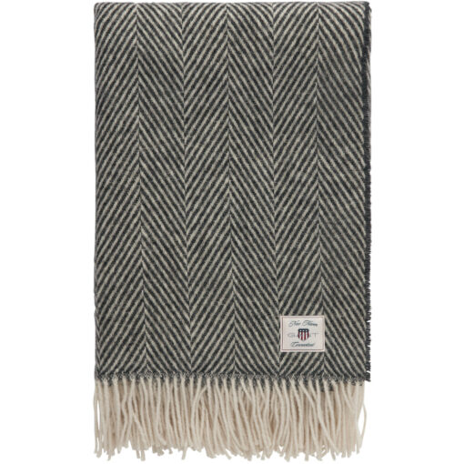 Ullpledd herringbone sort fra Gant
