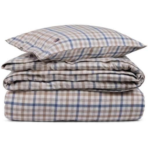Sengesett Checked cotton flanell - Misty blue/beige/white fra Lexington