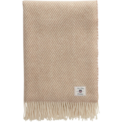 Ullpledd herringbone taupe beige fra Gant