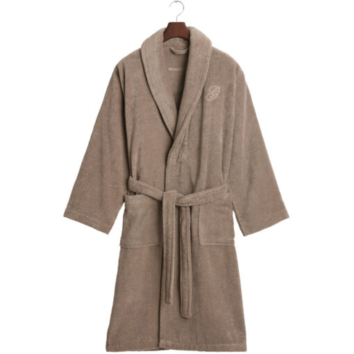 Badekåpe embroidery robe taupe beige fra Gant
