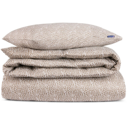 Sengesett leaf vines printed cotton sateen stone, beige & white fra Lexington