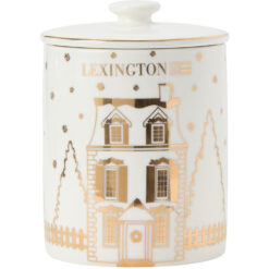 Cookie jar with lid stoneware white & gold fra Lexington