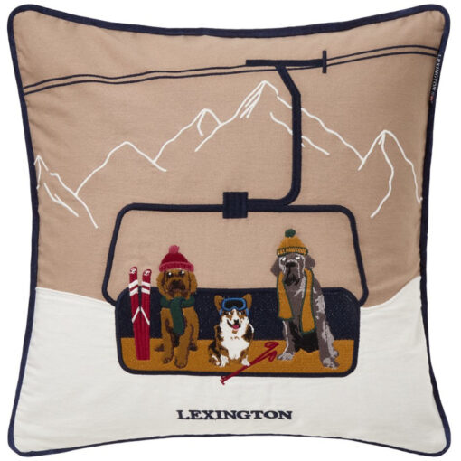 Pynteputetrekk 50x50 dog lift organicc cotton twill patch beige & white multi fra Lexington