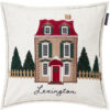 Pynteputetrekk 50x50 house organic cotton velvet white multi fra lexington