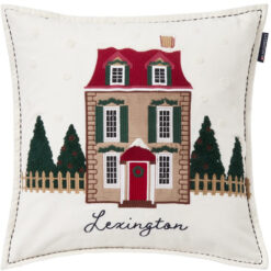 Pynteputetrekk 50x50 house organic cotton velvet white multi fra lexington