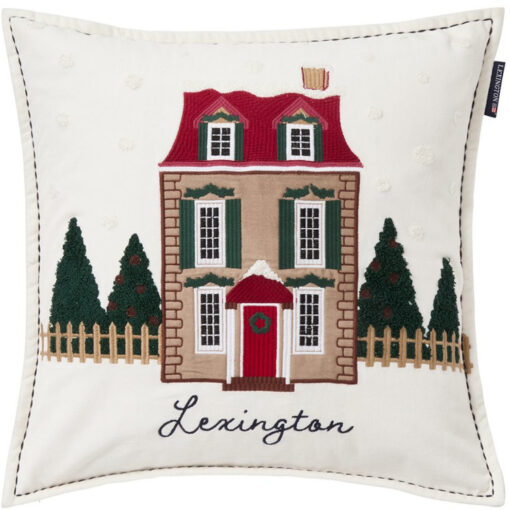 Pynteputetrekk 50x50 house organic cotton velvet white multi fra lexington