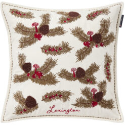 Pynteputetrekk 50x50 pine twigs organic cotton velvet white multi fra Lexington