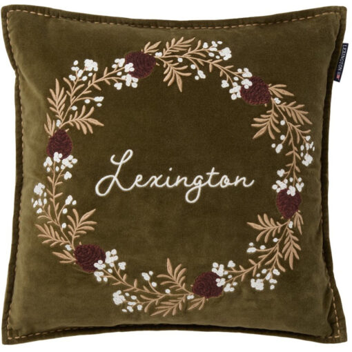 Pynteputetrekk 50x50 wreath organic cotton velvet olive, brown & white fra Lexington