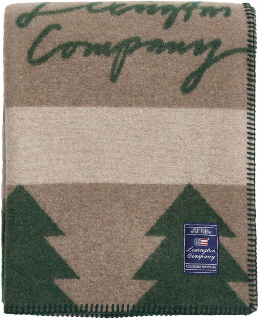 pledd tree jacquard recycled wool beige & green fra Lexington