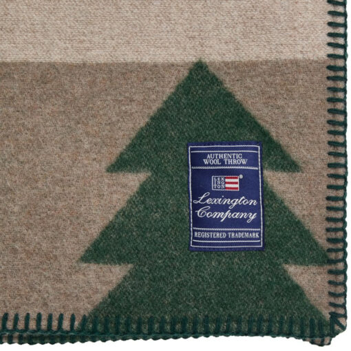 Pledd 130x170 Tree Jacquard Recycled Wool Beige/Green fra Lexington - Bilde 3