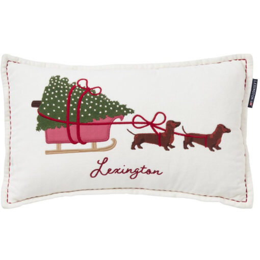 pyntepute 50x30 dog sleigh organic cotton velvet white multi fra Lexington