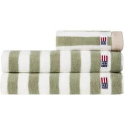 Block striped vintage green, hvit og moonbeam håndkle fra Lexington