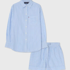 pysjamas organic cotton poplin blue & white striped fra lexington