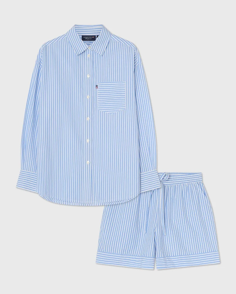 pysjamas organic cotton poplin blue & white striped fra lexington