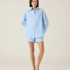 Alternative view of Pysjamas Organic Cotton Poplin - Blue/white stripe fra Lexington