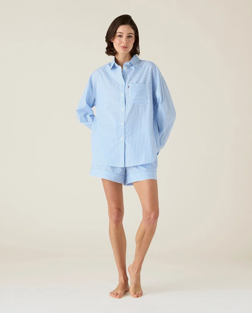 Pysjamas Organic Cotton Poplin - Blue/white stripe fra Lexington - Bilde 2