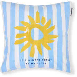 Pynteputetrekk 50x50 printed stripe summer blue, white & yellow fra lexington