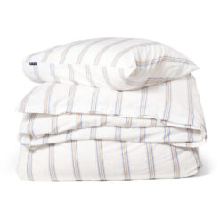Sengesett dobby striped washed cotton percale white, blue & beige lexington