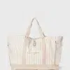 Strandbag organic cotton herringbone beige & white stripe fra lexington