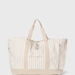 Strandbag organic cotton herringbone beige & white stripe fra lexington