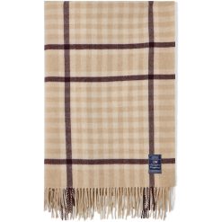 Pledd checked recycled wool beige & fig fra lexington