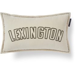 Pyntepute 30x50 text logo organic cotton velvet light beige & olive fra lexington
