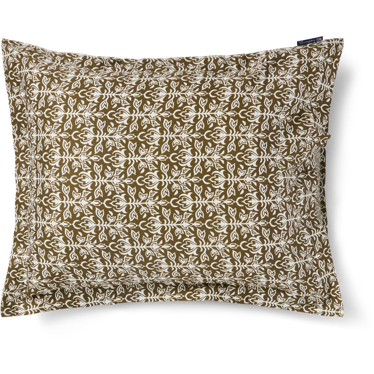 Putetrekk 50x70 ornament cotton sateen olive & white fra lexington