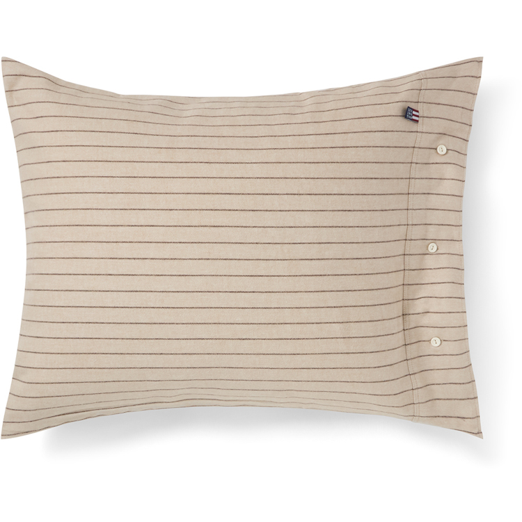 Putetrekk 50x70 pin striped cotton flannel beige & brown fra lexington