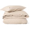 Sengesett pin striped cotton flannel beige & brown fra lexington