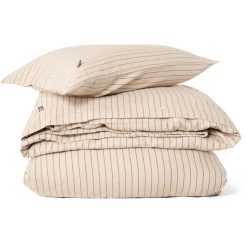 Sengesett pin striped cotton flannel beige & brown fra lexington
