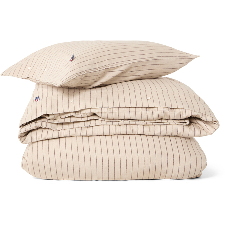 Sengesett pin striped cotton flannel beige & brown fra lexington