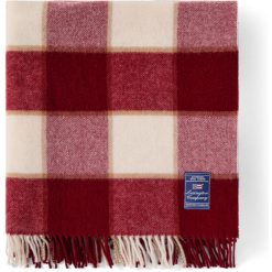 Pledd 130x170 checked recycled wool red, lt beige, beige fra lexington