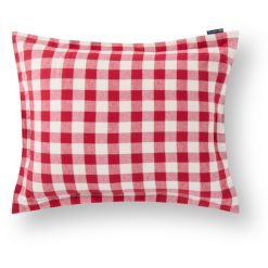 Putetrekk 50x70 checked cotton flannel red & lt beige fra lexington