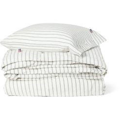Sengesett Stripe Cotton Flannel white, green, beige fra lexington