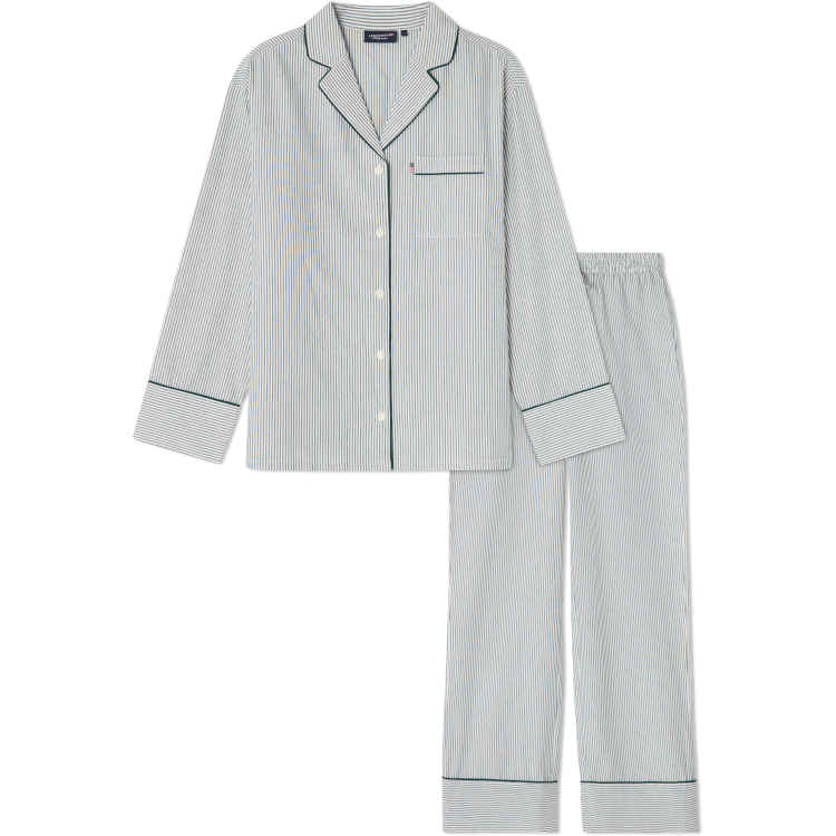 pysjamas cotton pinstripe green, white stripe fra lexington